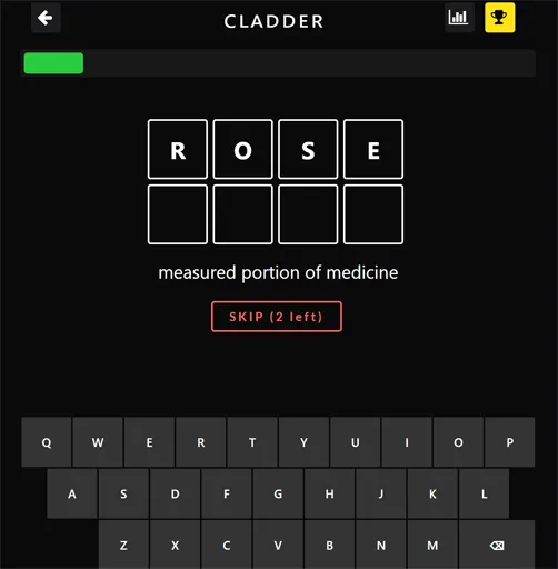 Cladder clue and four-letter starting word on the board