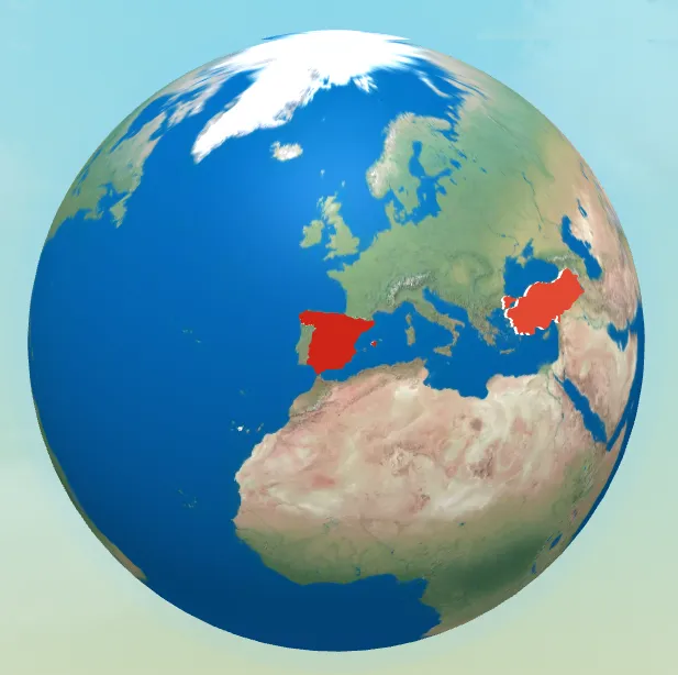 Following the hot and cold colour hints on the Globle globe