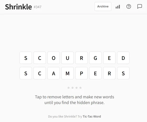 Shrinkle board with words ready to be shortened